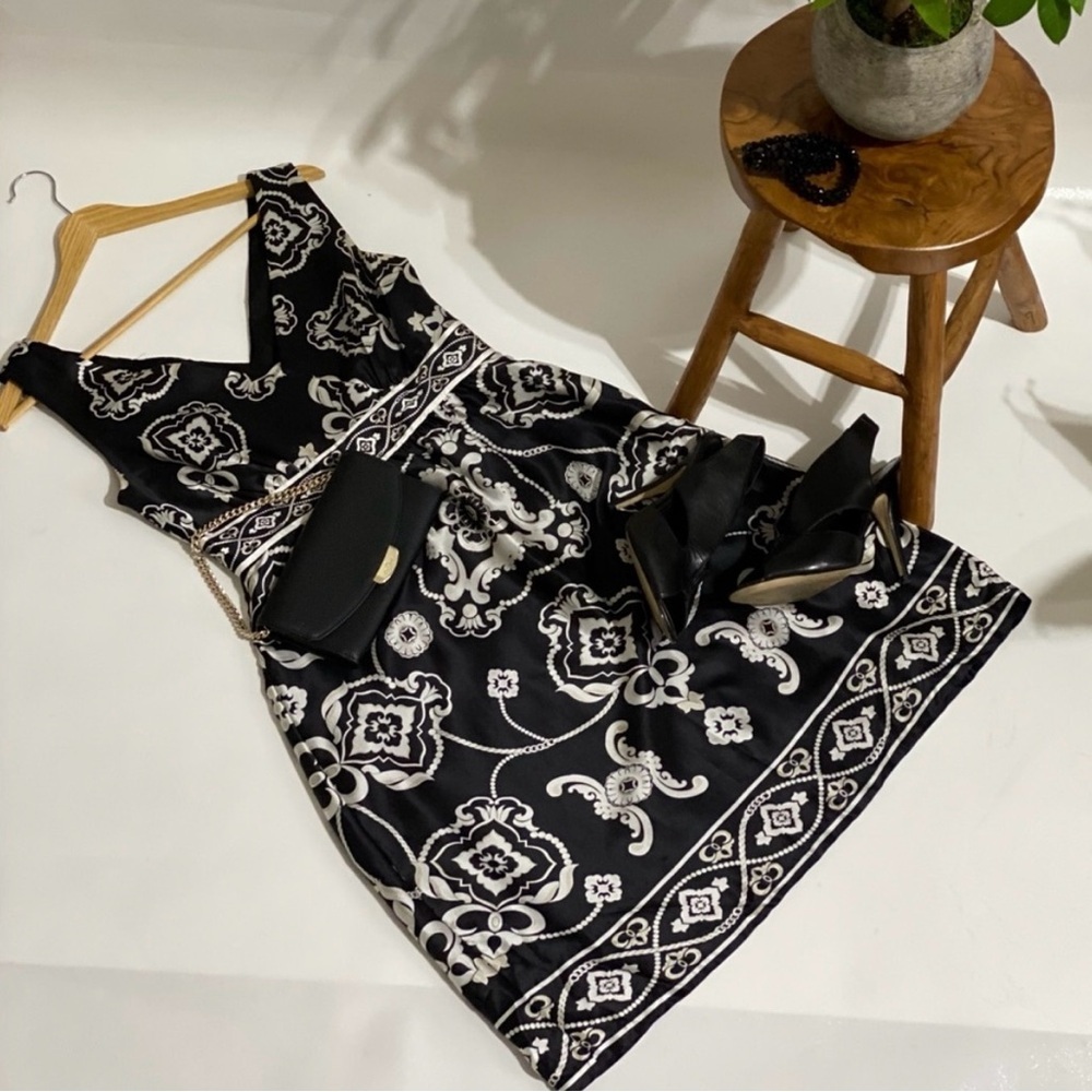 White House Black Market Silk Black White Dress 2